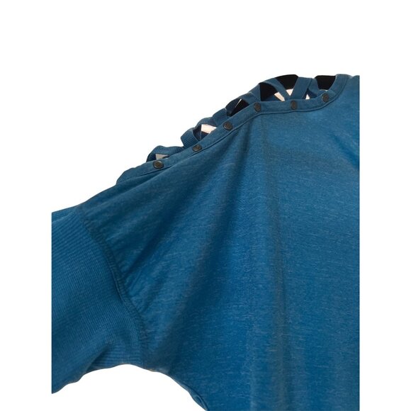 Armani Exchange Blue Cutout Shoulder T-Shirt S Womens Casual Lightweight - Picture 4 of 5